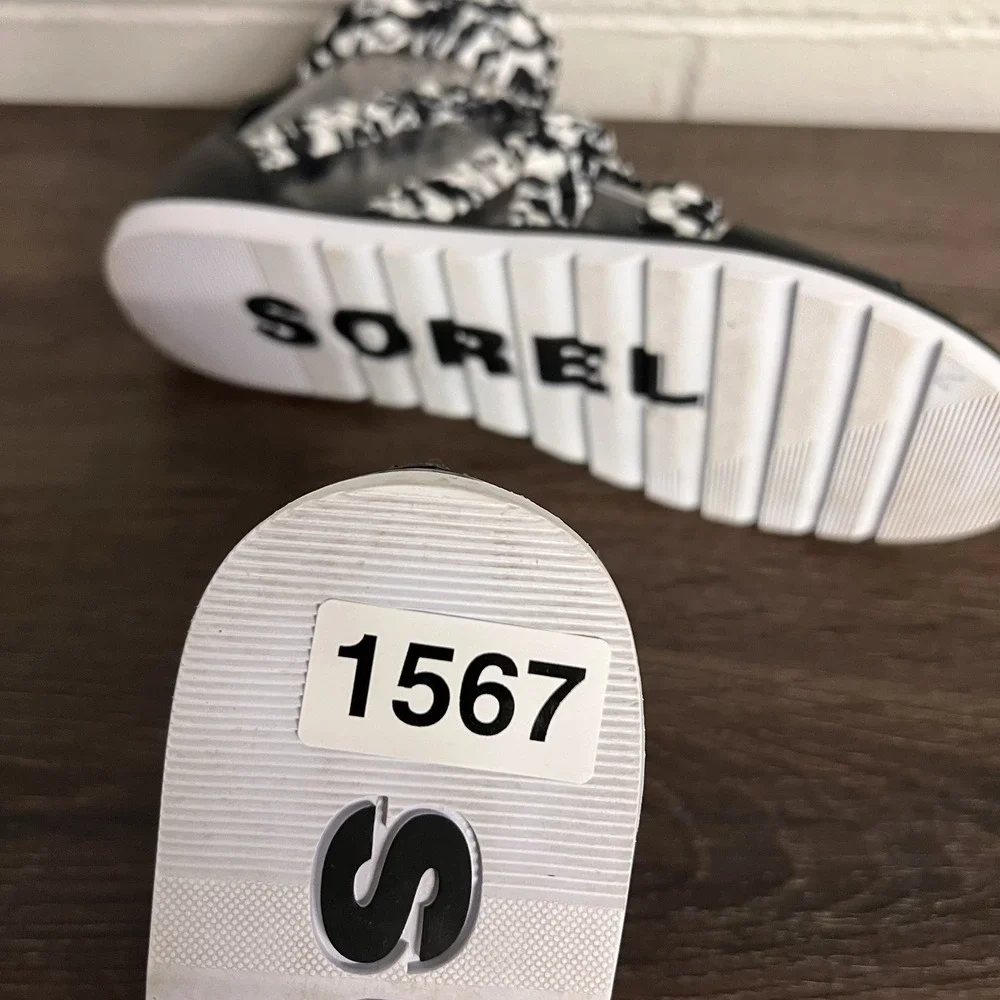 Sorel Ella II Ankle Strap Sandal Leather White Black Size 9.5 - Picture 11 of 13